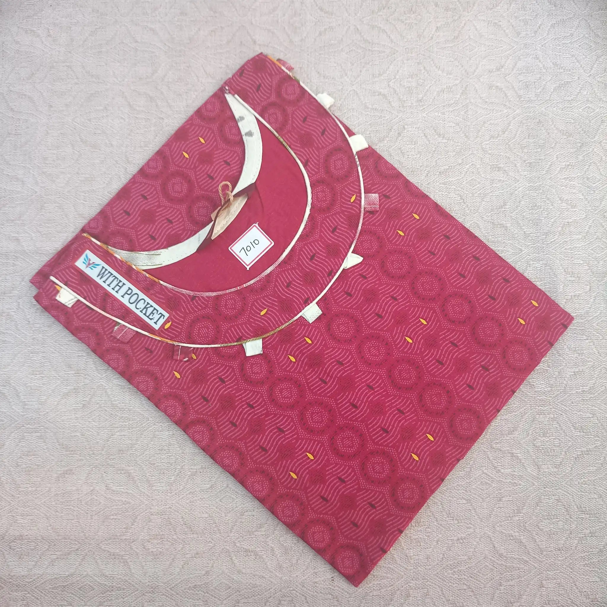 Bright Maroon U Neck Cotton Straight Cut Kurti