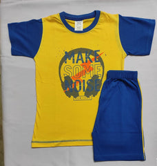 Bright Yellow U- Neck T-shirt with Royal Blue Shorts - Bavis Clothing