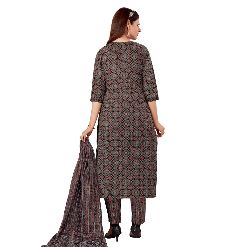 Brown Ajrakh Print Jaipur Kurta Pant Dupatta Set