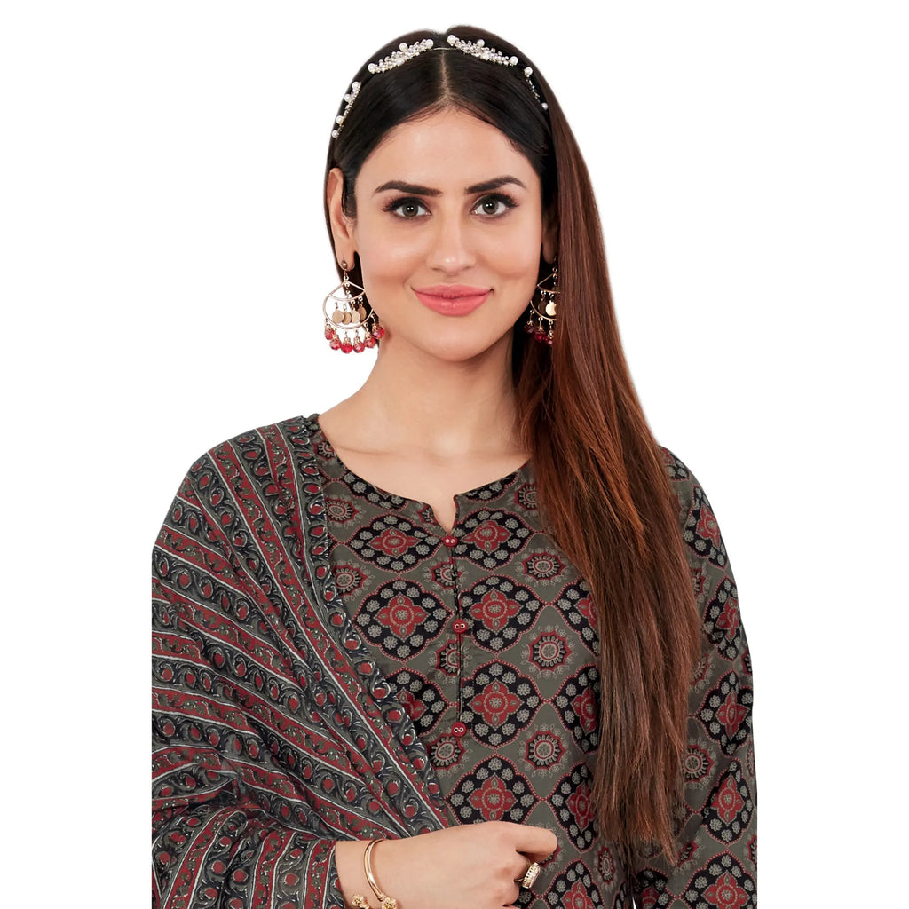 Brown Ajrakh Print Jaipur Kurta Pant Dupatta Set