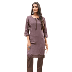 Brown Cotton Printed Straight Cut Kurta