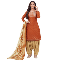 Brown Embroidered Worked Regular Fit Straight Kurta with Patiala Pant and Dupatta