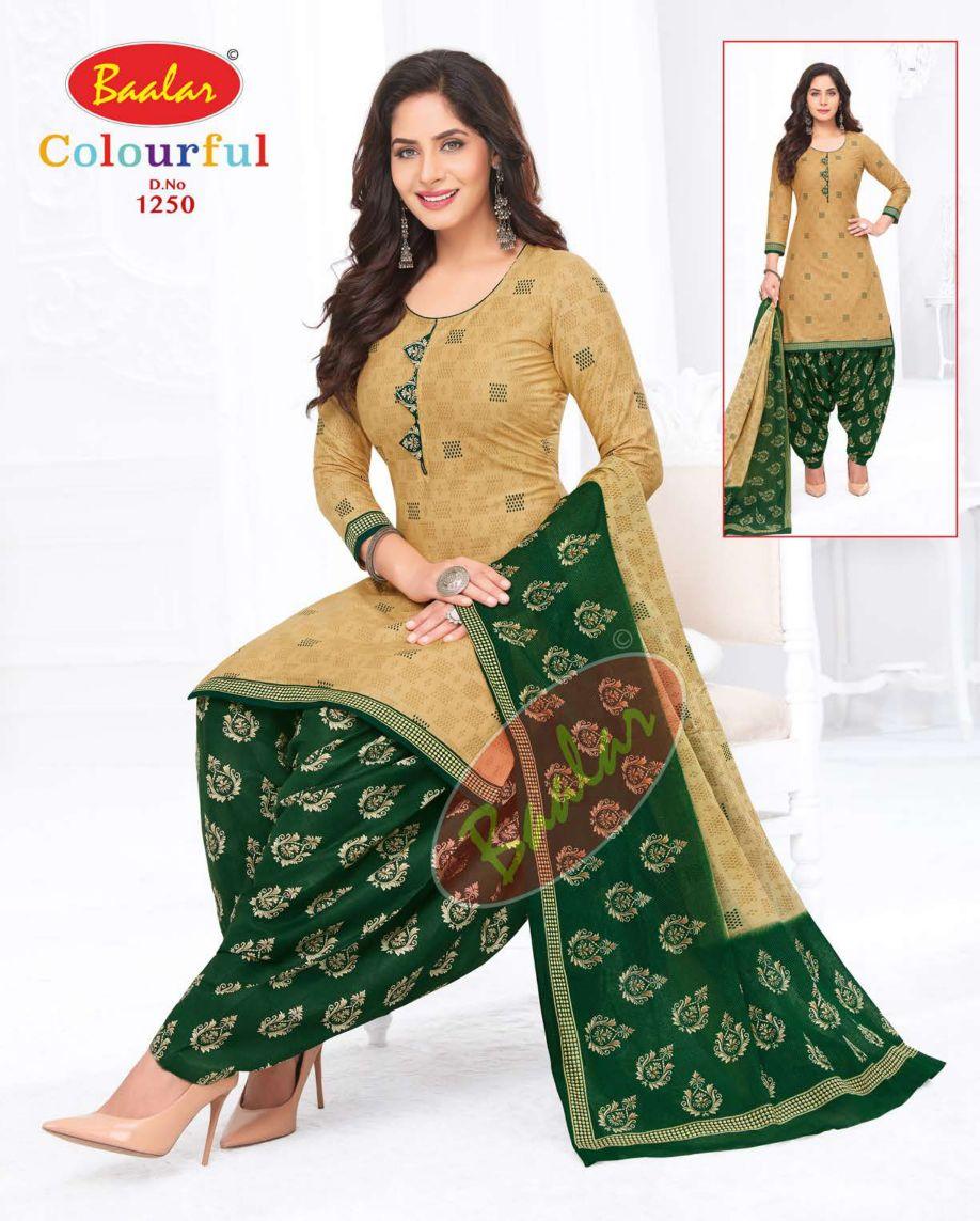 Brown Top with Bottle Green Bottom and Dupatta. Pure Versatile Cotton Patiala Dress Material Sets. - Bavis Clothing
