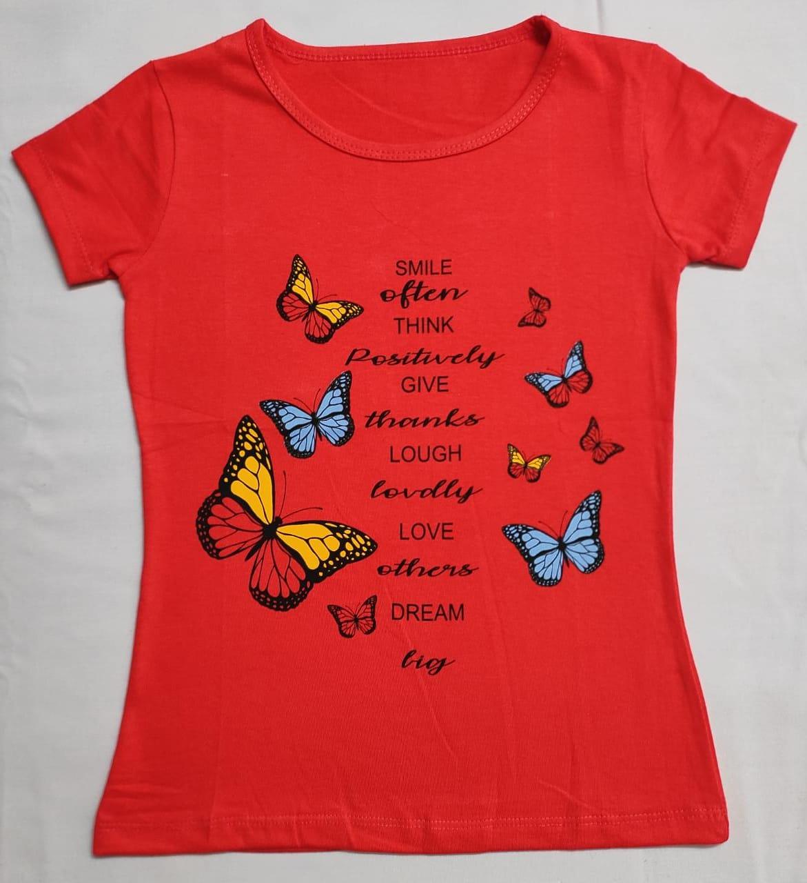 Butterfly Print Verizon Red Short Sleeves Girls T Shirt & Royal Blue Short Sleeves T Shirt - Bavis Clothing