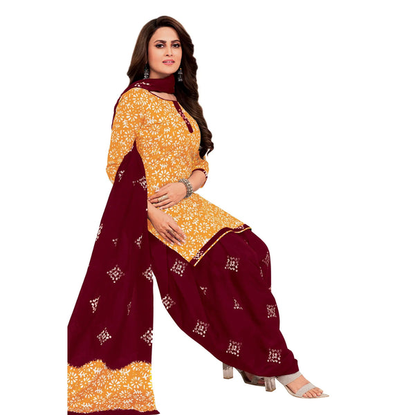 Carrot Orange Batik Print Kurti with Marron Patiala Pant and Dupatta
