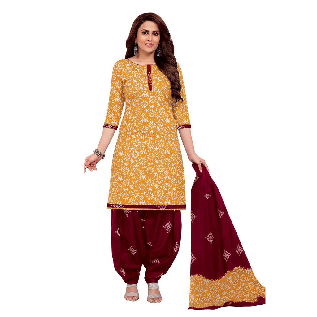 Carrot Orange Batik Print Kurti with Marron Patiala Pant and Dupatta