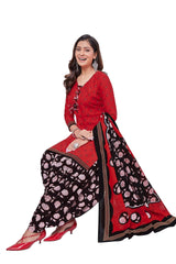 Cherry Red Top with Smoky Black Bottom and Dupatta. Safe to Skin Cotton Patiyala Dress - Bavis Clothing