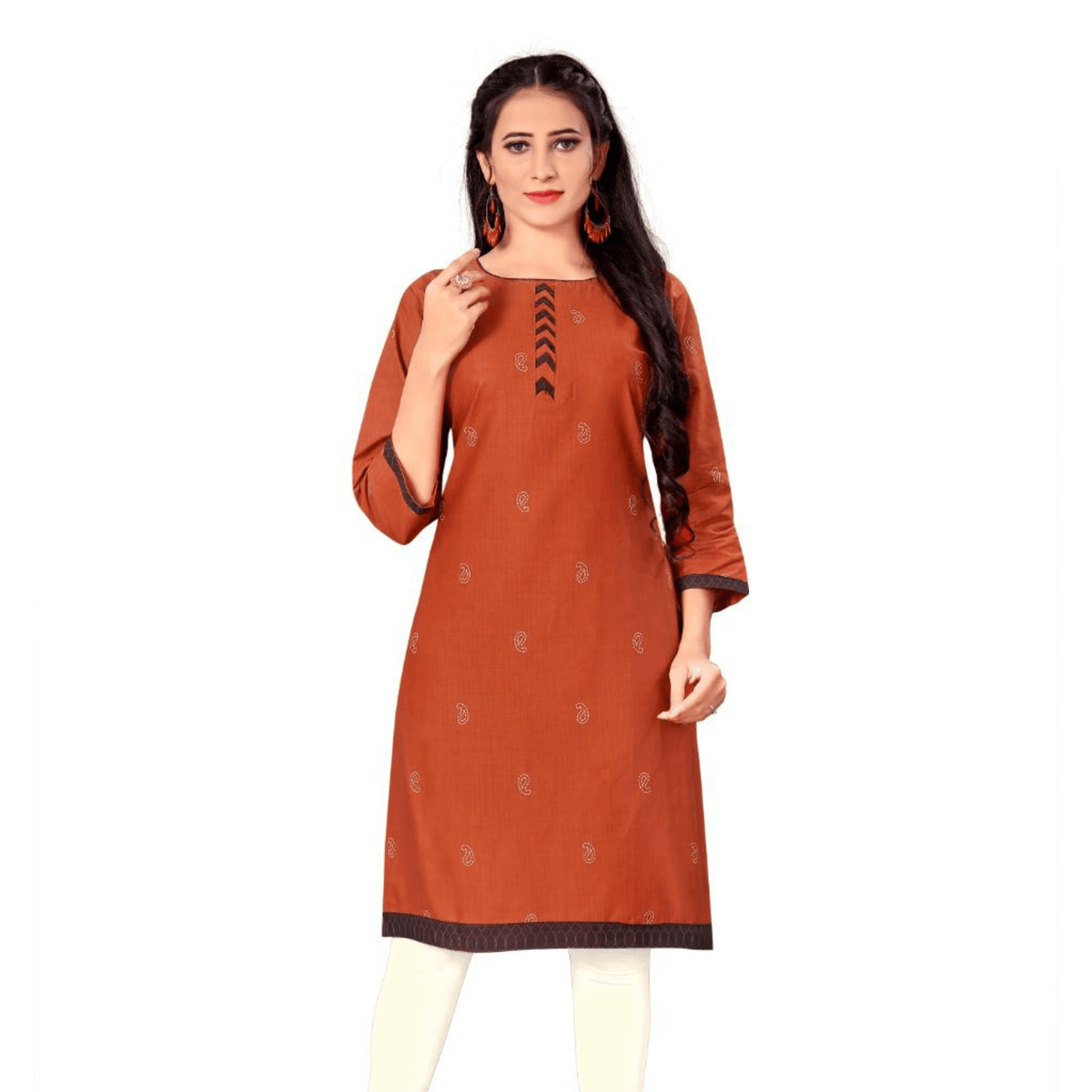 Chestnut Red Printed Cotton Kurta Main image