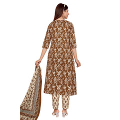 Chololate Brown Floral Print Kurta Pant Dupatta Set