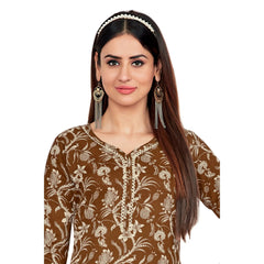 Chololate Brown Floral Print Kurta Pant Dupatta Set