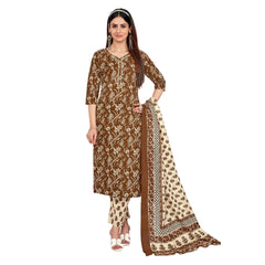 Chololate Brown Floral Print Kurta Pant Dupatta Set