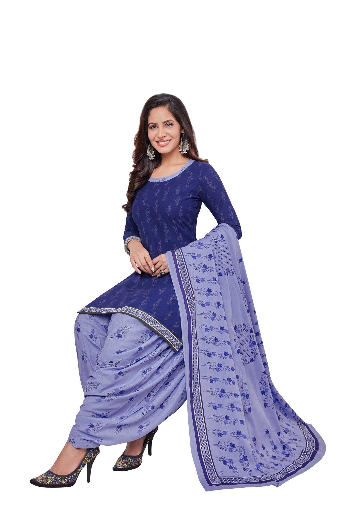 Cloud Bust Color Top with Dull Lavender Bottom and Dupatta. Premium Cotton Patilaya Dress.. - Bavis Clothing