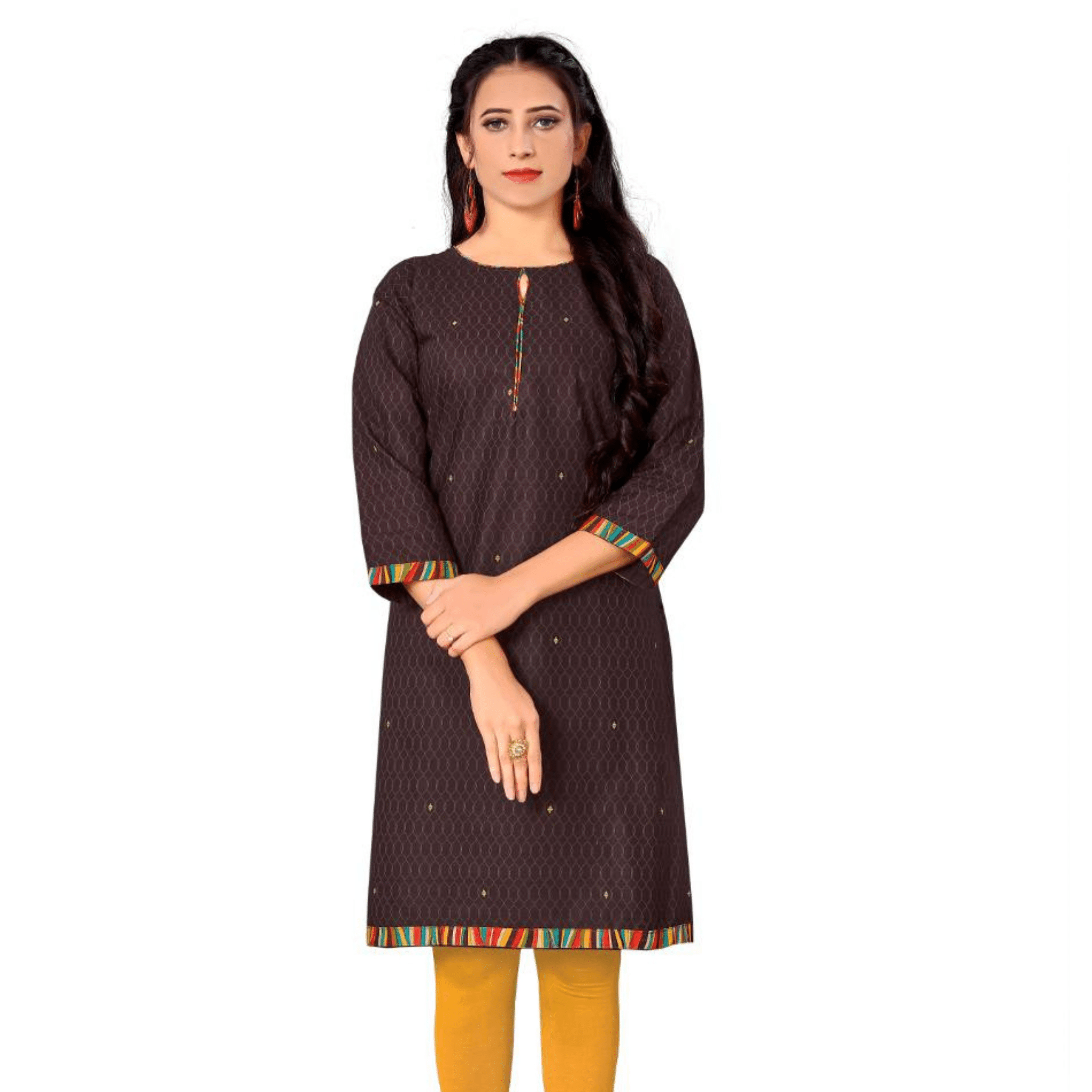 Coffee Brown Printed Cotton Kurta