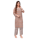 Cotton kurta red shade with lace work and orange shade straight pant- Buy Now