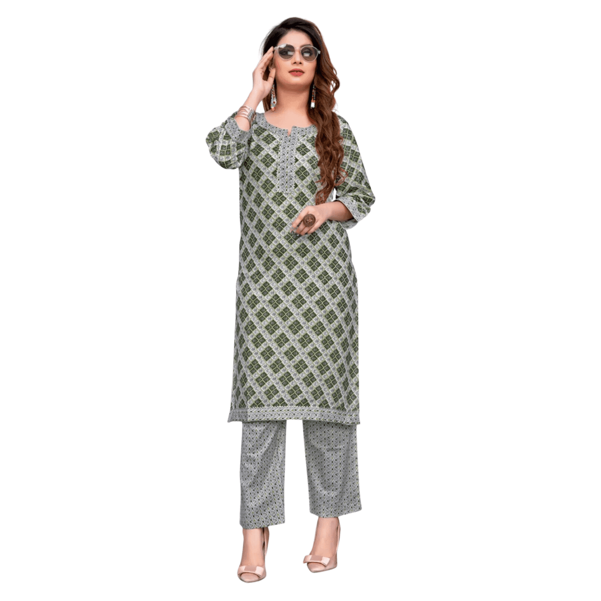 Olive Green Duo: Cotton Kurti and Pant - Bavis Clothing Main image