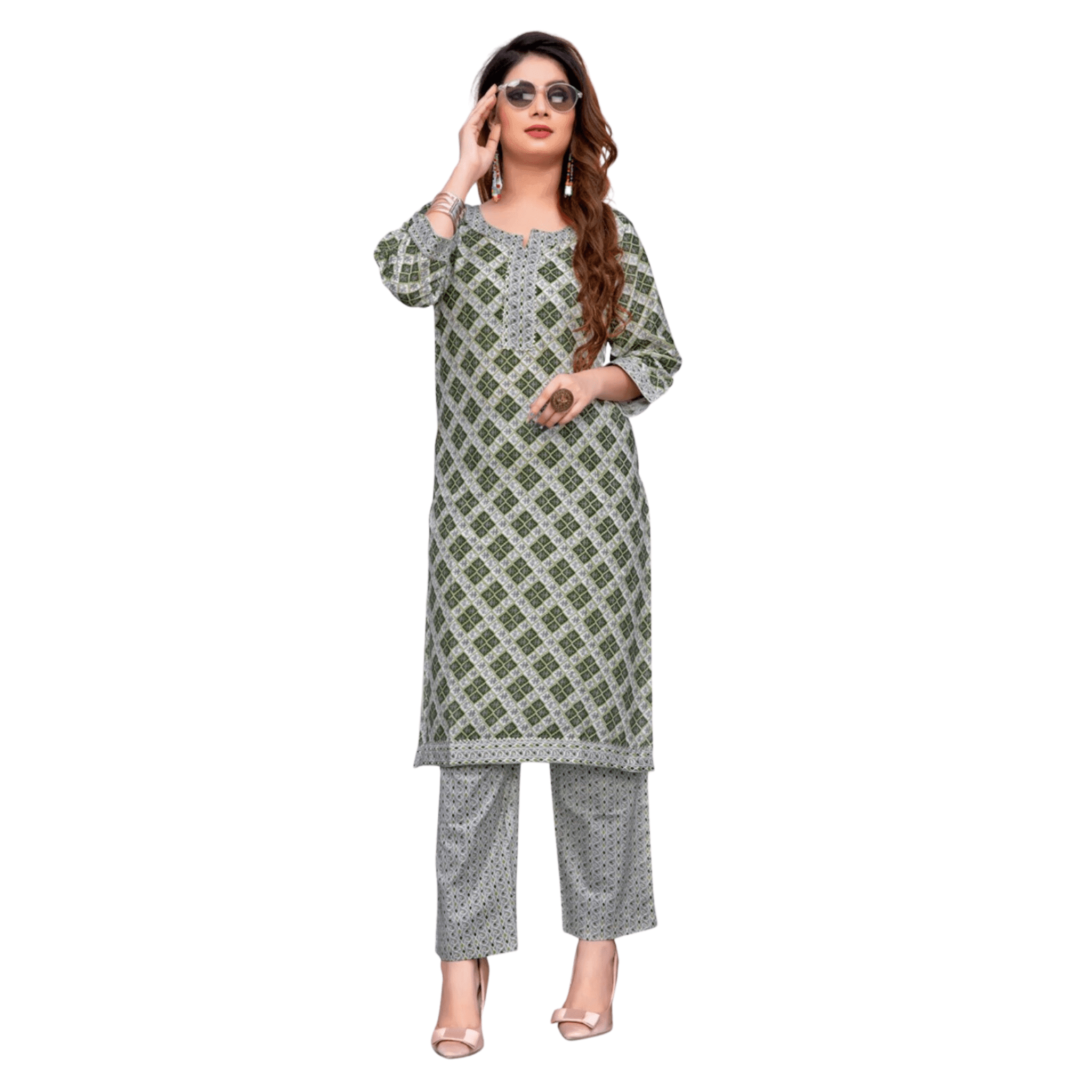 Olive Green Duo: Cotton Kurti and Pant - Bavis Clothing