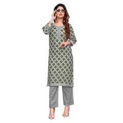 Olive Green Duo: Cotton Kurti and Pant - Bavis Clothing