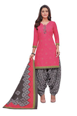 Cranberry Pink Top with Dark Grey Bottom and Dupatta. Premium Cotton Patiyala Dress. - Bavis Clothing