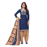 Dark Blue Embroidered Worked Regular Fit Straight Kurta with Patiala Pant and Dupatta