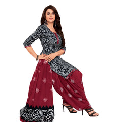 Dark Blue U Neck Kurta with Maroon Patiyala Pant and Dupatta