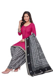 Dark Carnation Pink U Neck Cotton Top with Grey Patilaya Pant and Dupatta(Readymade/Stitched) - Bavis Clothing