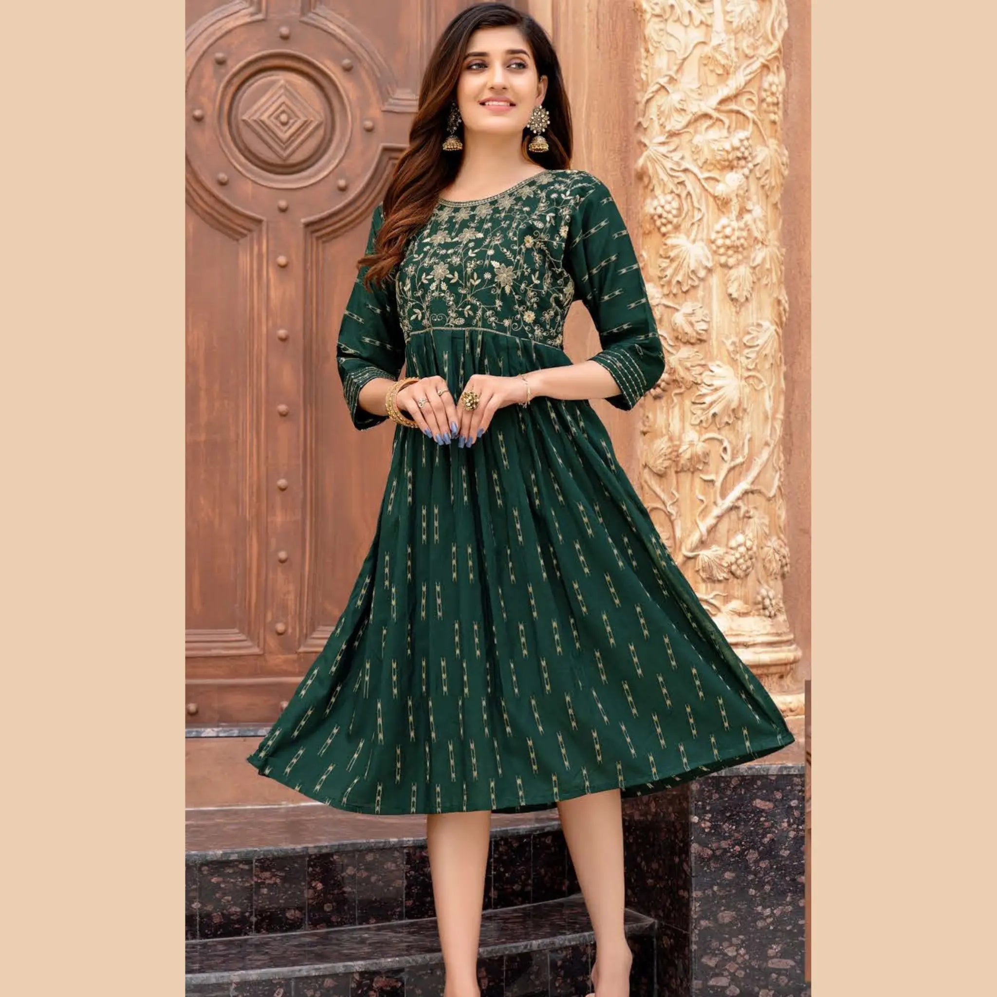 Dark Green Fancy Rayon Kurti with Sequence Work Main image