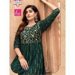 Dark Green Fancy Rayon Kurti with Sequence Work