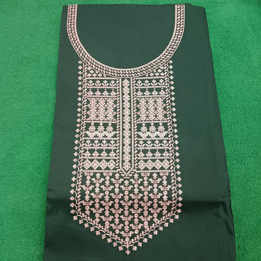 Dark Green Jam Satin With Neck and Border Embroidery