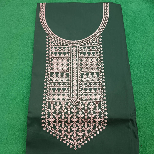 Dark Green Jam Satin With Neck and Border Embroidery