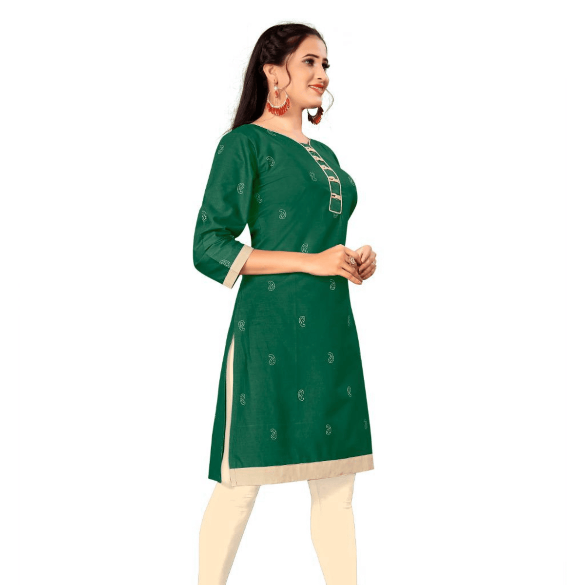 Dark Green Printed Cotton Kurta Main image