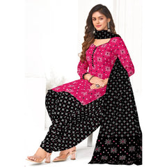 Dark Pink A Line Cotton Kurti with Black Patiala Pant and Dupatta