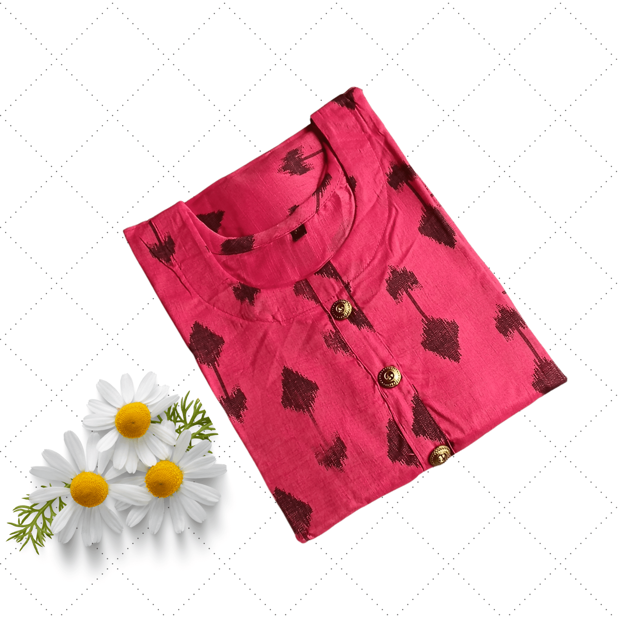 Dark Pink Long Ghera Digital Print Rayon Kurti Secondary image