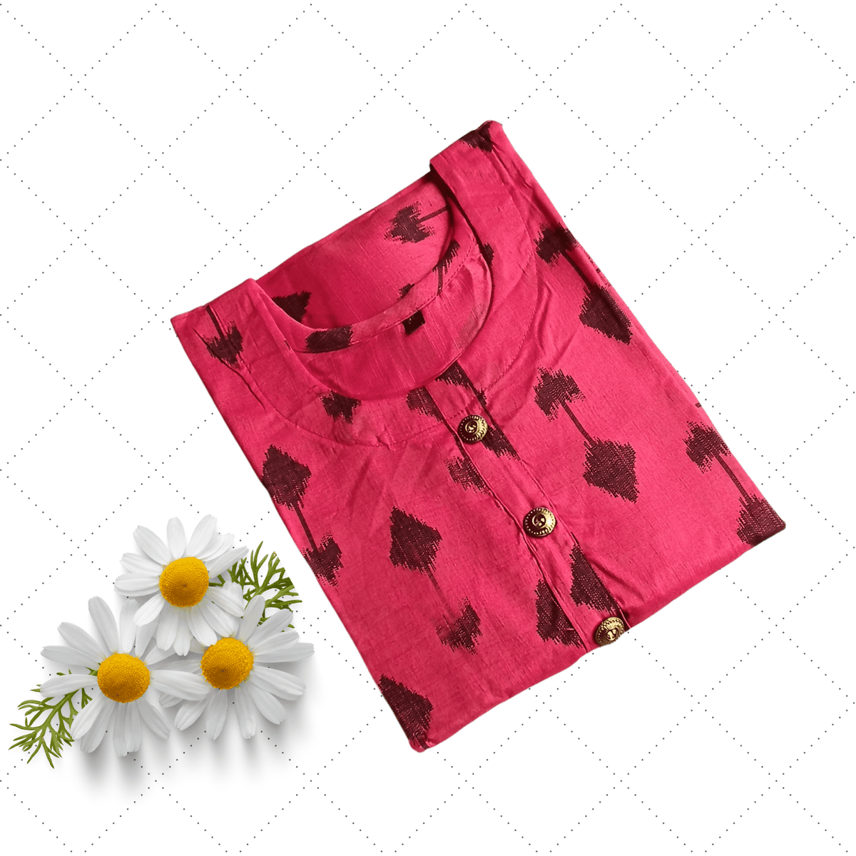 Dark Pink Long Ghera Digital Print Rayon Kurti