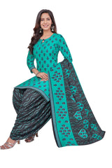 Dark Turquoise Cotton U-Neck Keyhole Top with Dark Grey Patiyala Pant and Dupatta(Readymade/Stitched) - Bavis Clothing