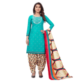 Dark Turquoise Embroidered Worked Regular Fit Straight Kurta with Patiala Pant and Dupatta