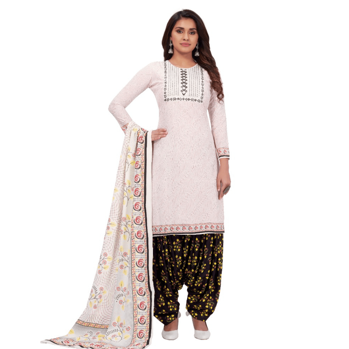 Dawn Pink Embroidered Worked Regular Fit Straight Kurta with Patiala Pant and Dupatta