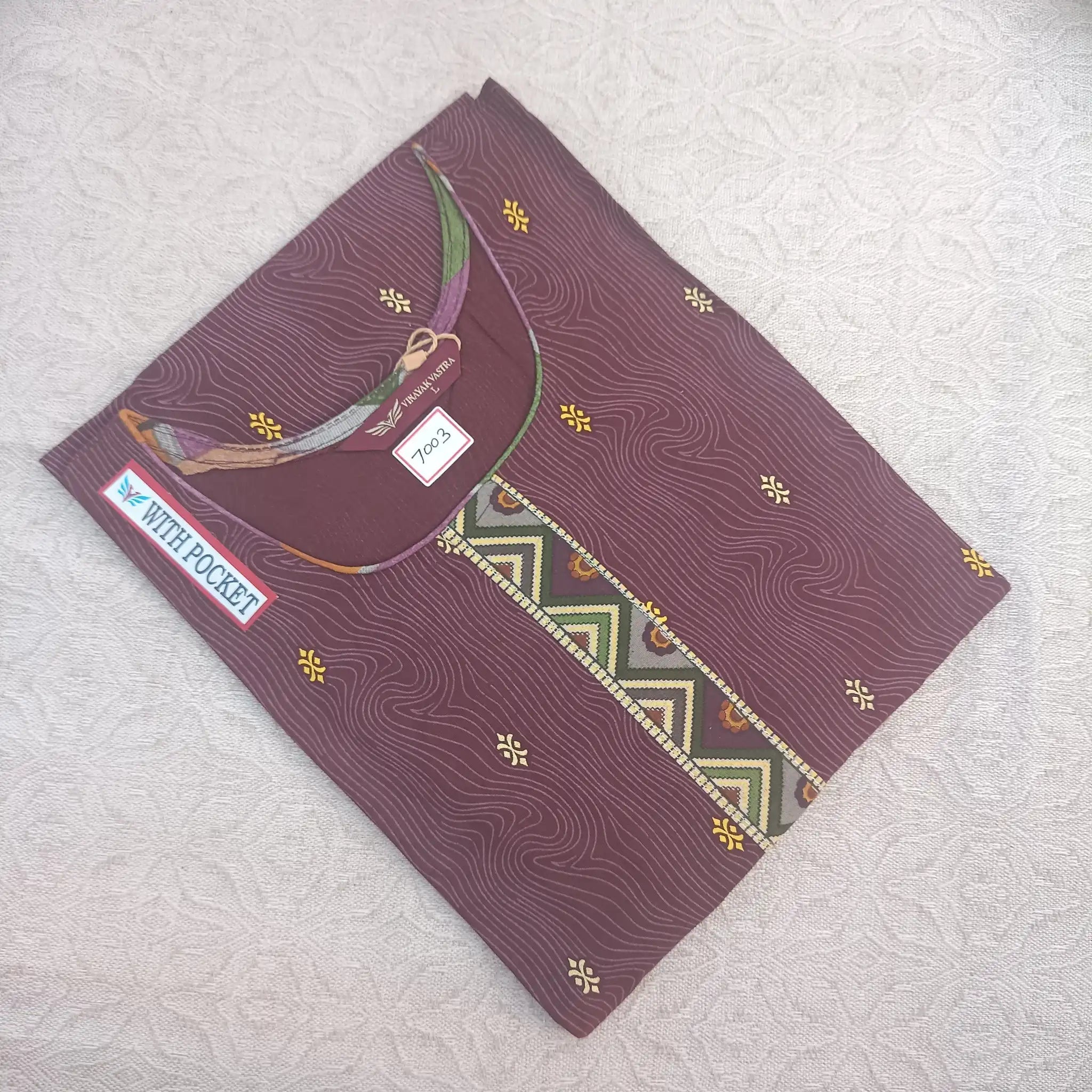 Deep Purple U Neck Small Butta Print Straight Cut Kurti