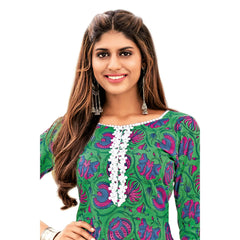 Dusty Green Printed Cotton Long Kurti