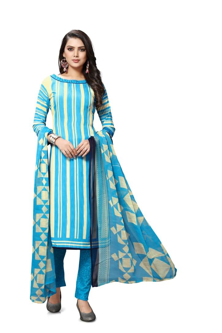 White and Blue Striped Salwar Kameez for Women - Order online at Bavis Clothing