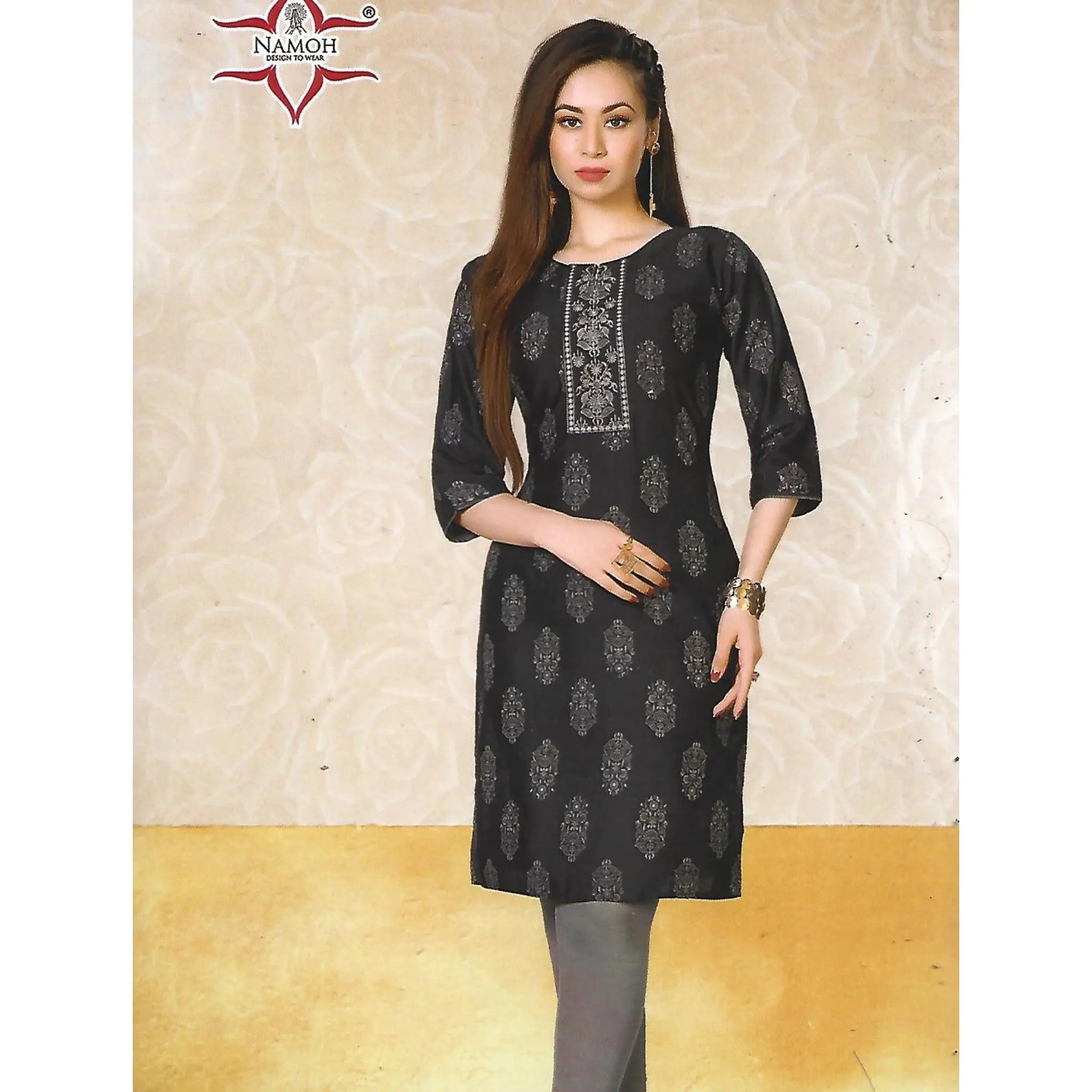 Embroidered Dark Grey Casual Kurti for Women Main image