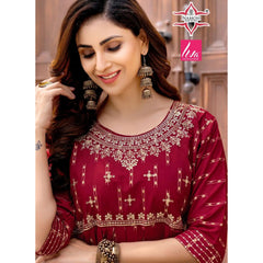 Fancy Rayon Kurti with Sequence Work  in Pink Red