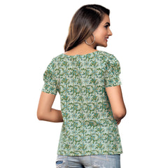 Foggy Grey Boat Neck Printed Short Tops for Women