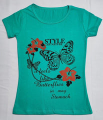 Girls Coral Pink & Sea Green T Shirt - Bavis Clothing