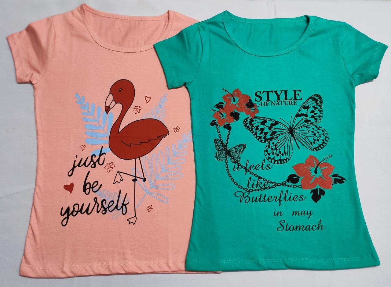 Girls Coral Pink & Sea Green T Shirt - Bavis Clothing