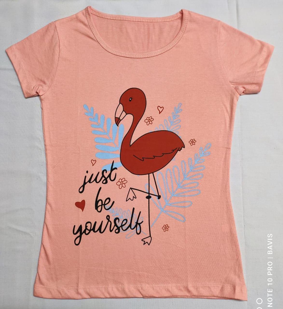 Girls Coral Pink Short Sleeves T Shirt with flamingo Print - Bavis Clothing