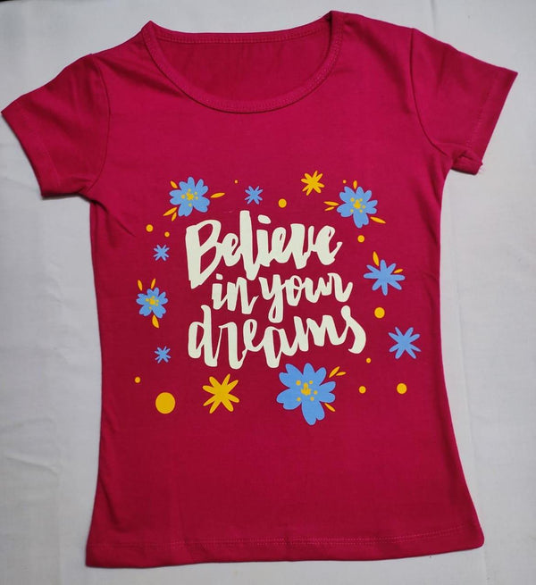 Girls Dark Imperial Yellow & French wine Short Sleeves T Shirt - Bavis Clothing