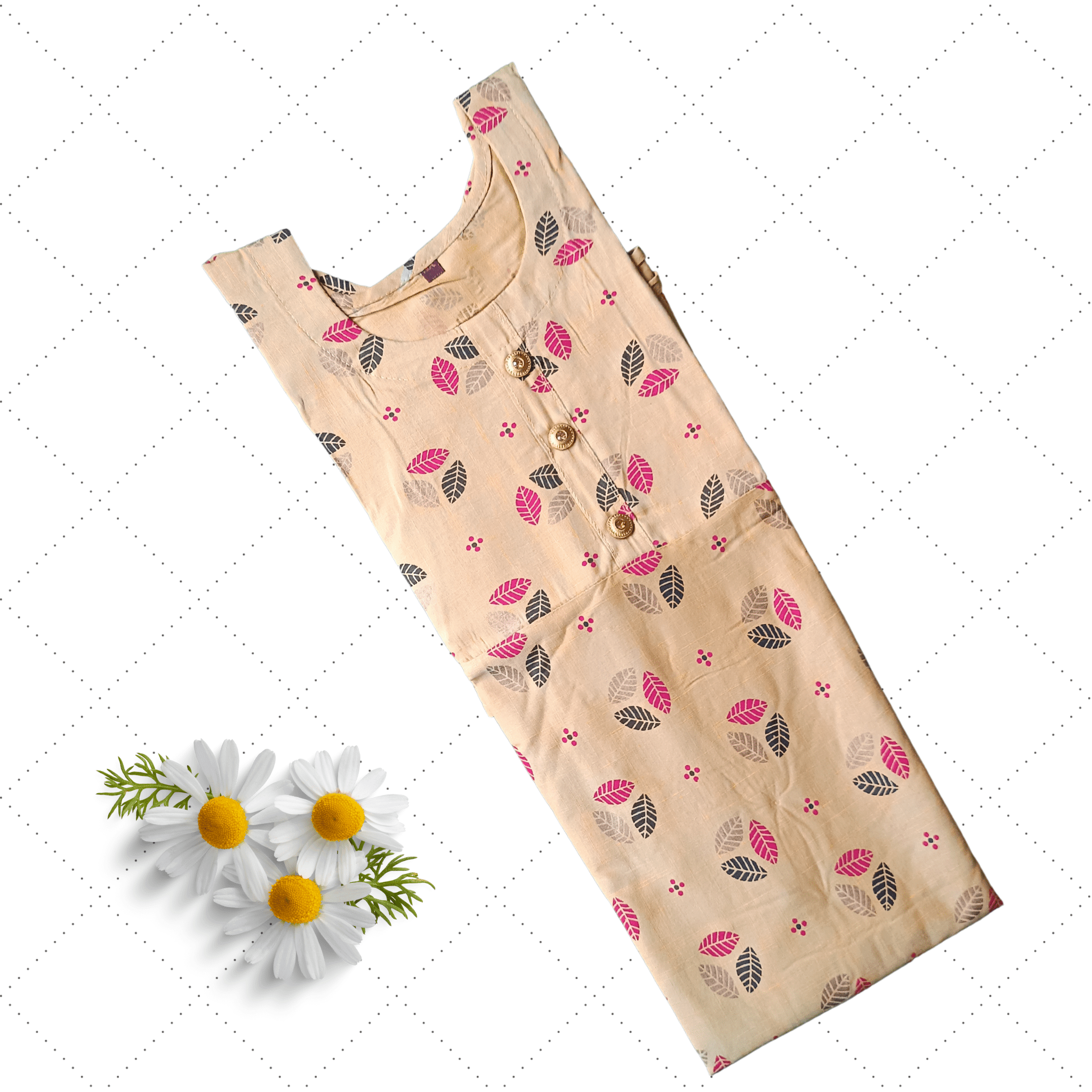 Golden Color U Neck Printed Long Ghera Kurti Secondary image