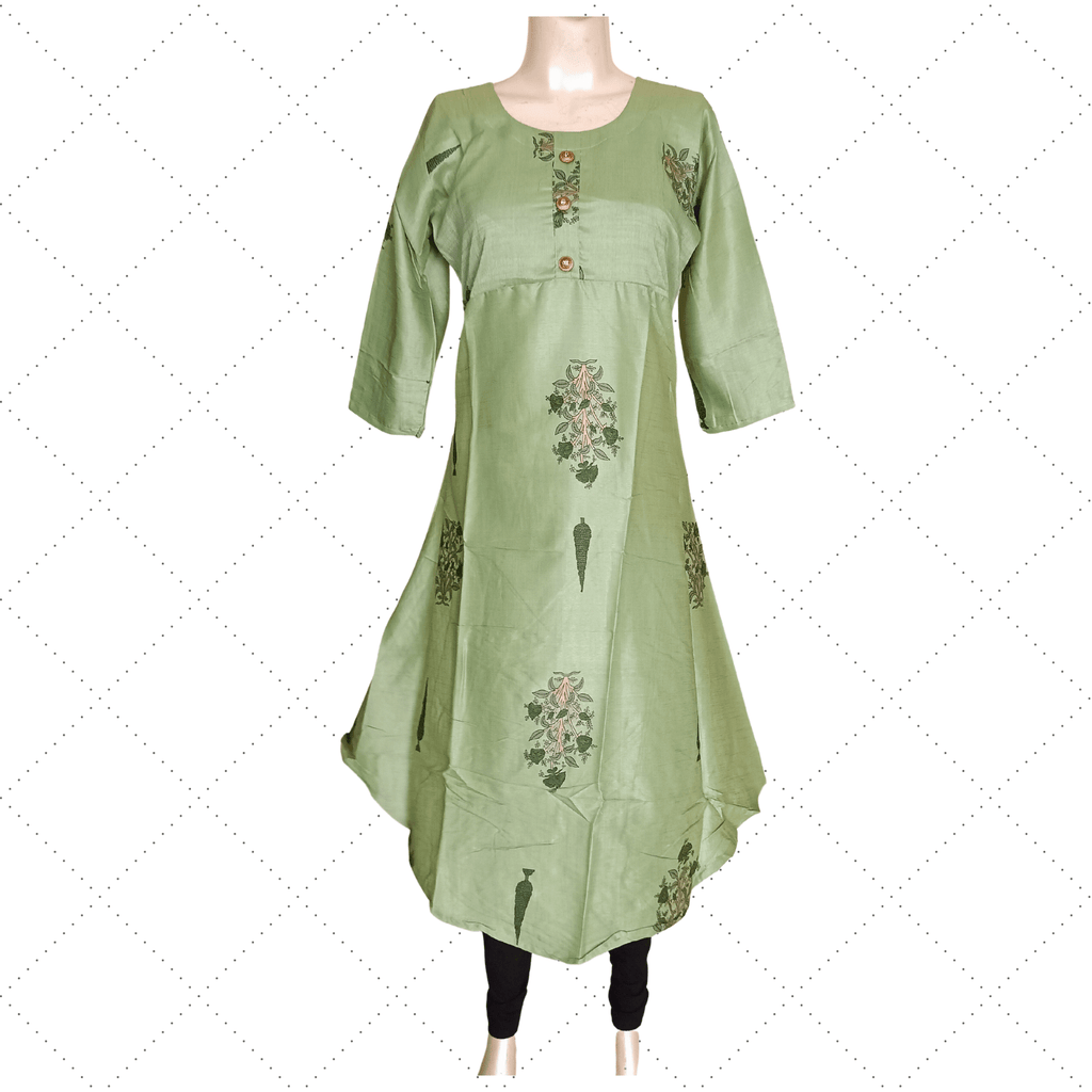 Green Digital Print Two Tone Long Ghera Kurti