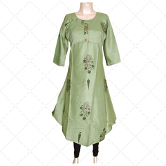 Green Digital Print Two Tone Long Ghera Kurti