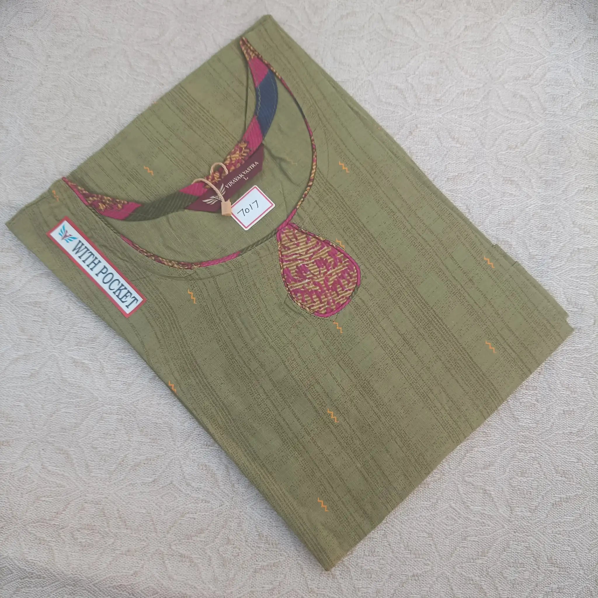 Green U Neck Printed Cotton Straight Cut Kurti Main image